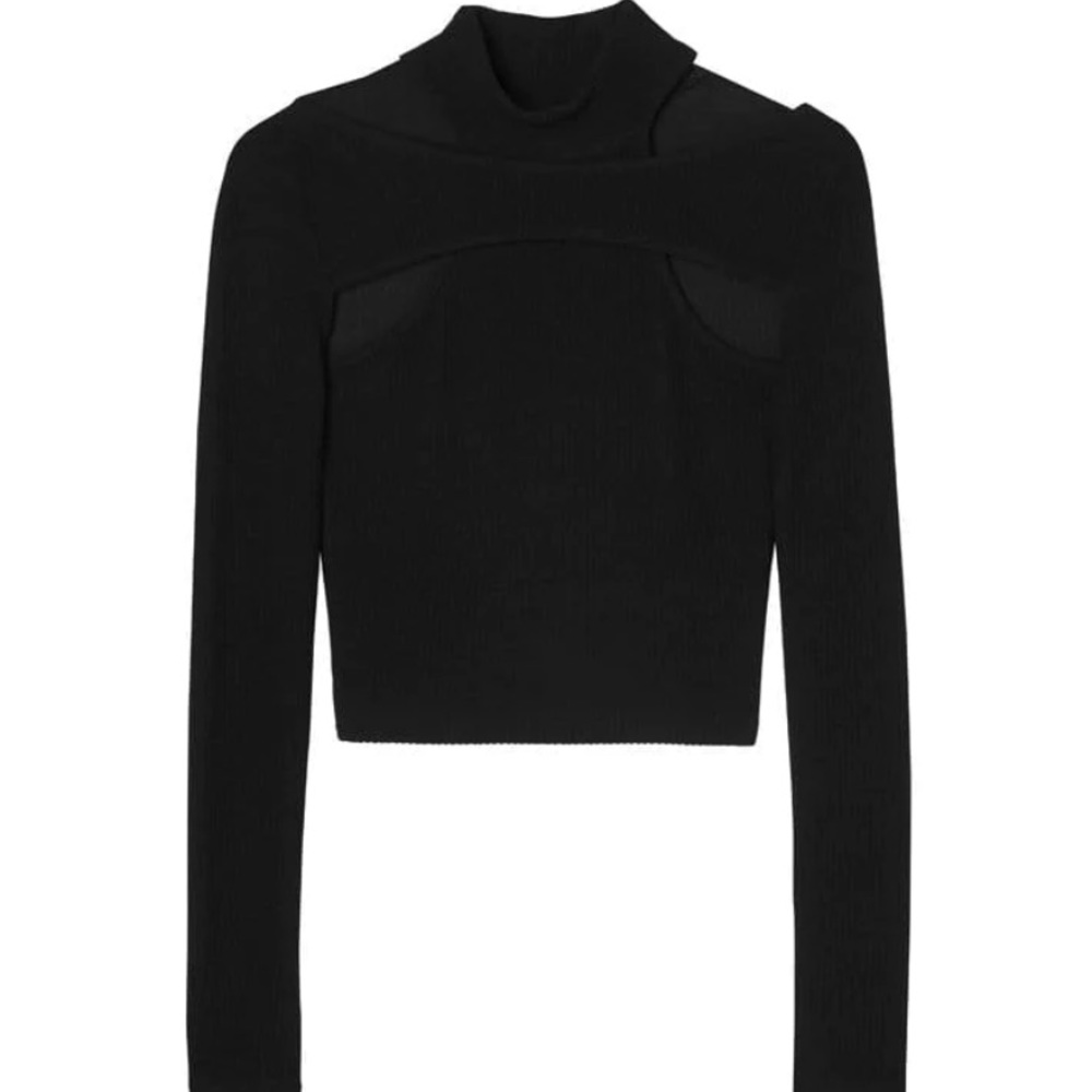 Maniere De Voir High Neck Ribbed Crop Top
